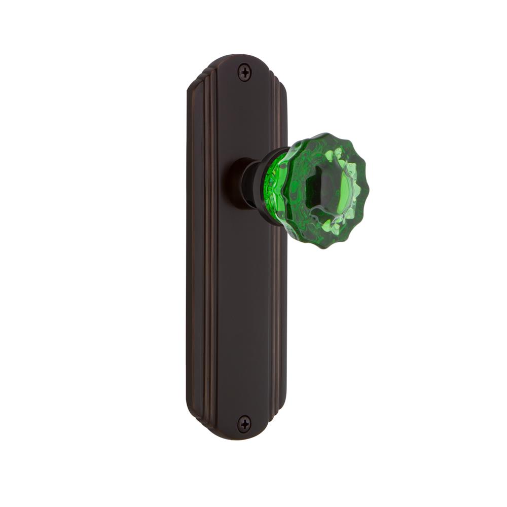 Nostalgic Warehouse DECCRE Colored Crystal Deco Plate Passage Crystal Emerald Glass Door Knob in Timeless Bronze